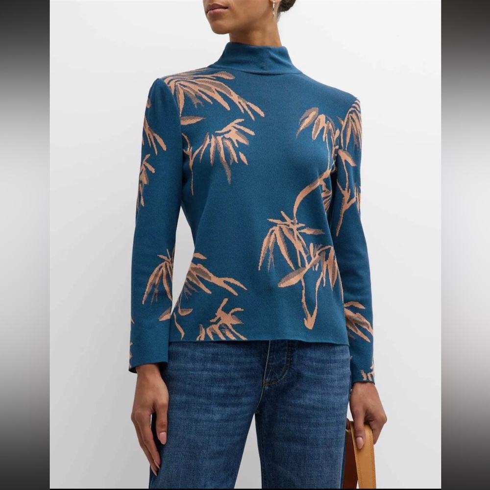 Misook Botanical-Print Knit Mock-Neck Tunic - Marine
Teal/Goldenwood